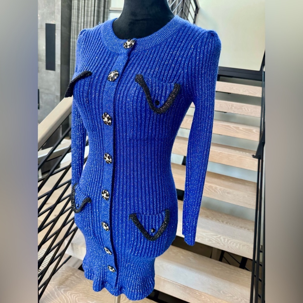 New Shimmery and Chic Blue Knit Dress size S - Picture 5 of 9